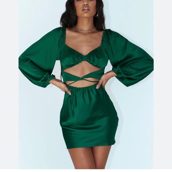 Princess Polly Nakita Long Sleeve Mini Green Dress sz 4 - Picture 1 of 6